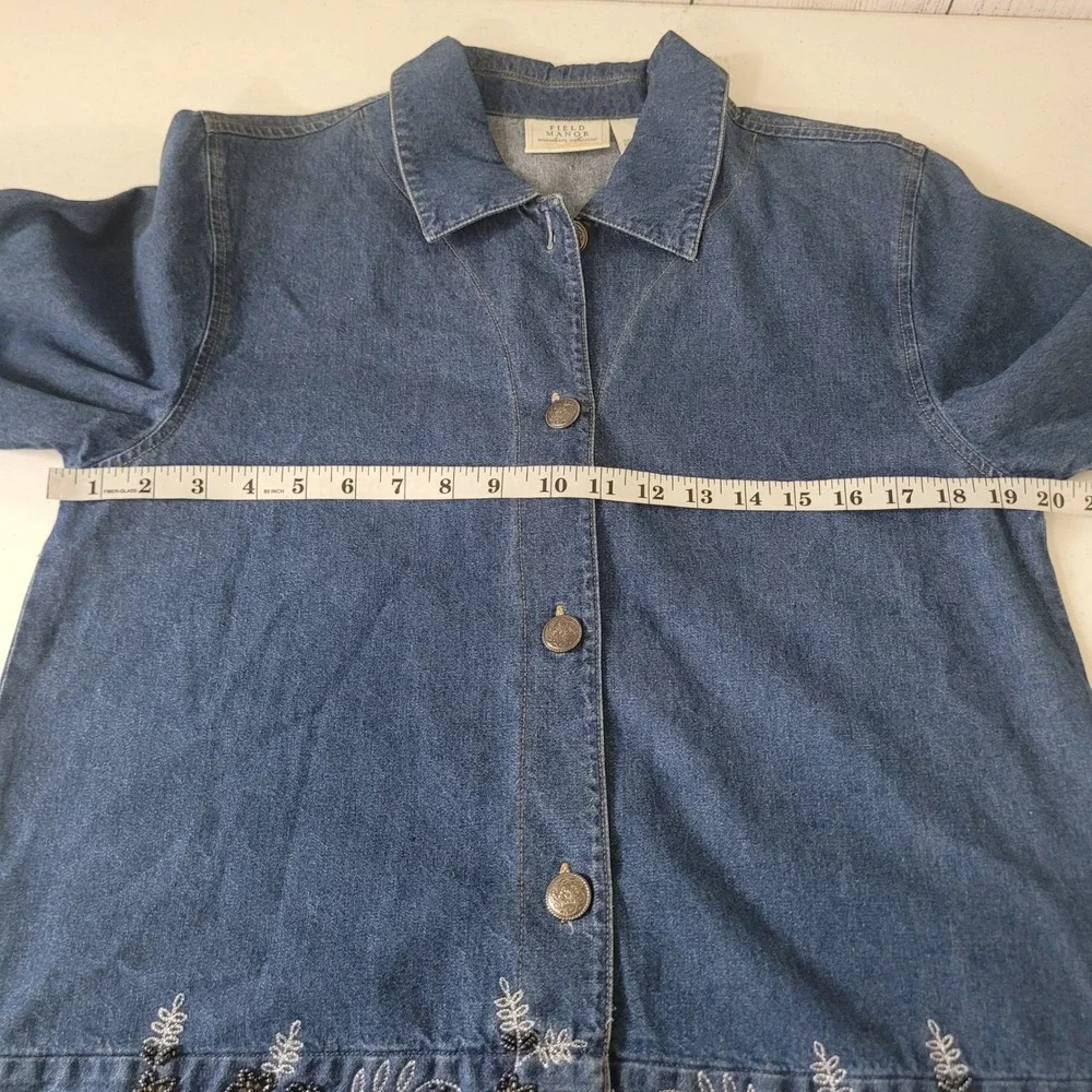 Field Manor Size 12 Denim Dress and Jacket Set Womens Embroidered Beaded Blue